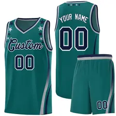 Aqua Star Pattern Color Block Shoulders Basketball Jersey 1
