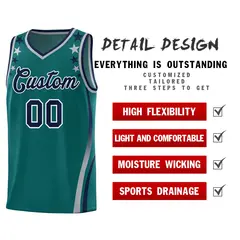 Aqua Star Pattern Color Block Shoulders Basketball Jersey 2