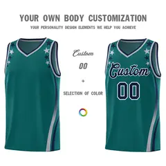 Aqua Star Pattern Color Block Shoulders Basketball Jersey 3