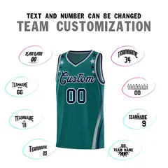Aqua Star Pattern Color Block Shoulders Basketball Jersey 4