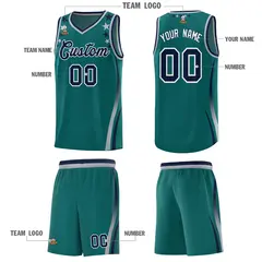Aqua Star Pattern Color Block Shoulders Basketball Jersey 5