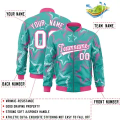 Aqua Star Pattern Varsity Letterman Bomber Jacket 2