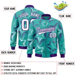 Aqua Star Pattern Varsity Letterman Bomber Jacket 2