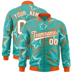 Aqua Star Pattern Varsity Letterman Bomber Jacket