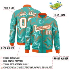 Aqua Star Pattern Varsity Letterman Bomber Jacket 2