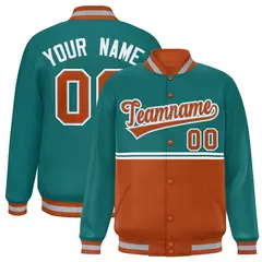 Aqua Texas Orange Color Block Varsity Full-Snap Letterman Jacket