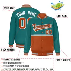 Aqua Texas Orange Color Block Varsity Full-Snap Letterman Jacket 2