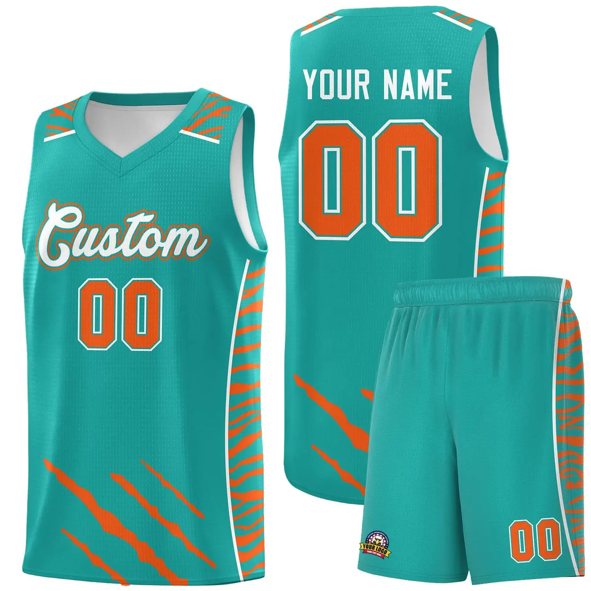 Aqua Tiger Claw Pattern Sports Uniform Basketball Jersey