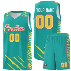 Aqua Tiger Claw Pattern Sports Uniform Basketball Jersey 1