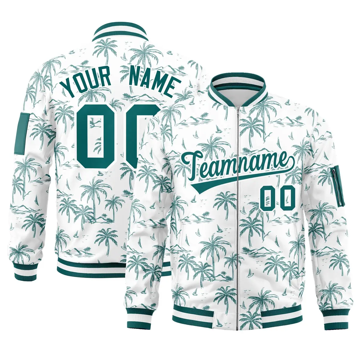 Aqua Varsity Letterman Bomber Jacket Hawaii Full-Zip