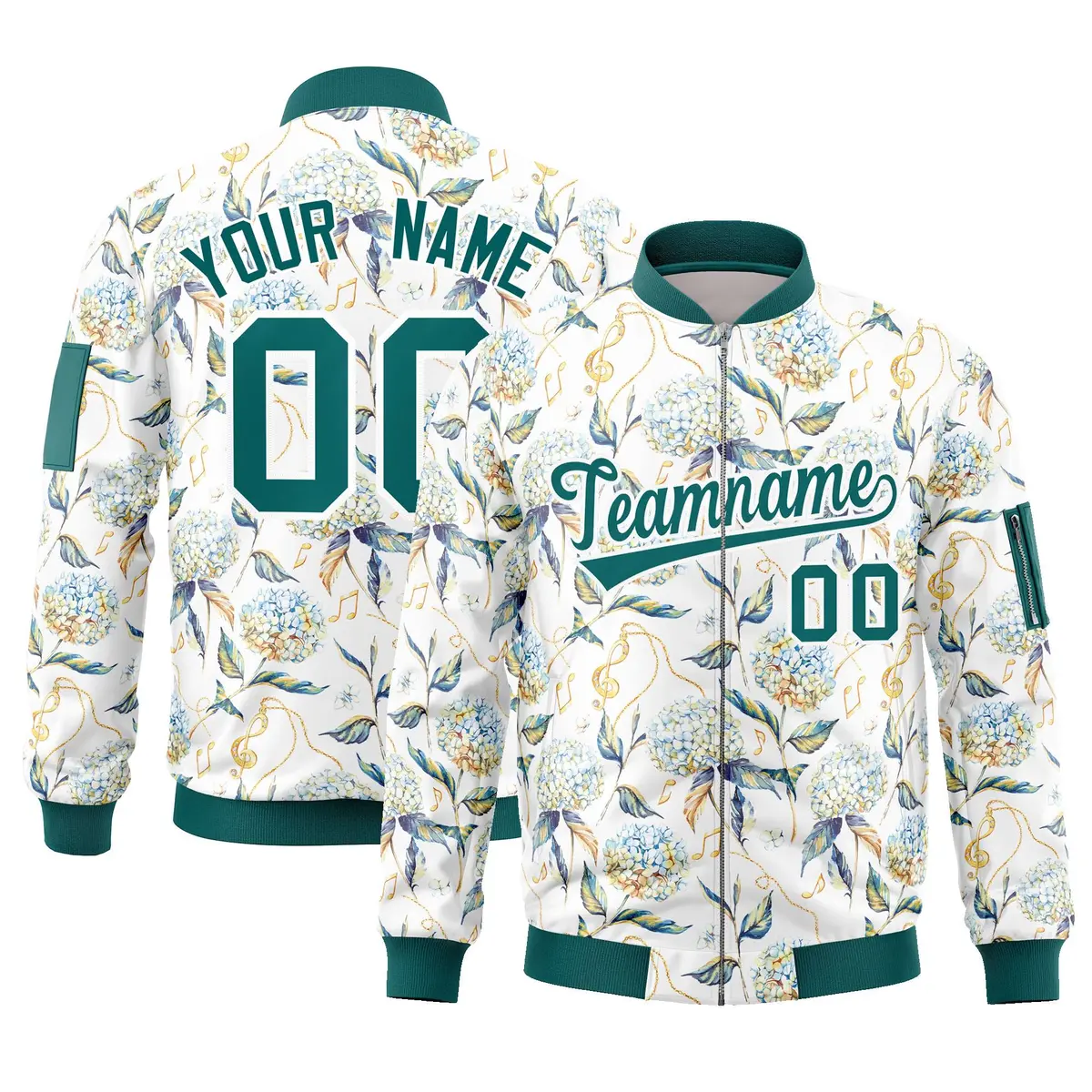 Aqua Varsity Letterman Bomber Jacket Hawaii Full-Zip