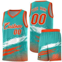 Aqua White and Orange Graffiti Basketball Jersey 1