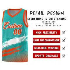 Aqua White and Orange Graffiti Basketball Jersey 2