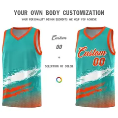 Aqua White and Orange Graffiti Basketball Jersey 3