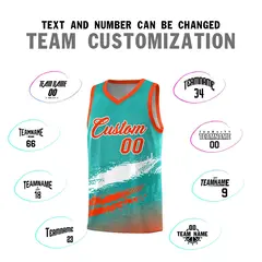 Aqua White and Orange Graffiti Basketball Jersey 4