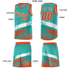 Aqua White and Orange Graffiti Basketball Jersey 5