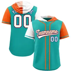 Aqua White and Orange Split Raglan Baseball Hoodie Jersey 1