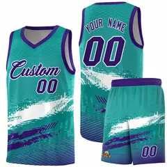 Aqua White and Purple Graffiti Pattern Basketball Jersey
