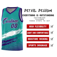 Aqua White and Purple Graffiti Pattern Basketball Jersey 2