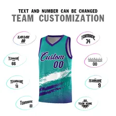 Aqua White and Purple Graffiti Pattern Basketball Jersey 4