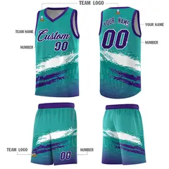 Aqua White and Purple Graffiti Pattern Basketball Jersey 5