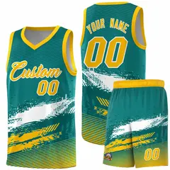 Aqua White and Yellow Graffiti Basketball Jersey 1