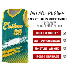 Aqua White and Yellow Graffiti Basketball Jersey 2