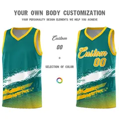Aqua White and Yellow Graffiti Basketball Jersey 3