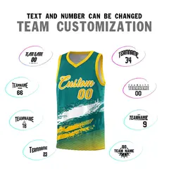 Aqua White and Yellow Graffiti Basketball Jersey 4