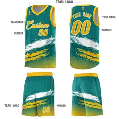 Aqua White and Yellow Graffiti Basketball Jersey 5