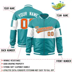 Aqua White-Aqua Color Block Varsity Letterman Bomber Jacket 2