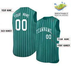 Aqua White-Aqua Striped Sleeveless Fashion Baseball Jersey 2