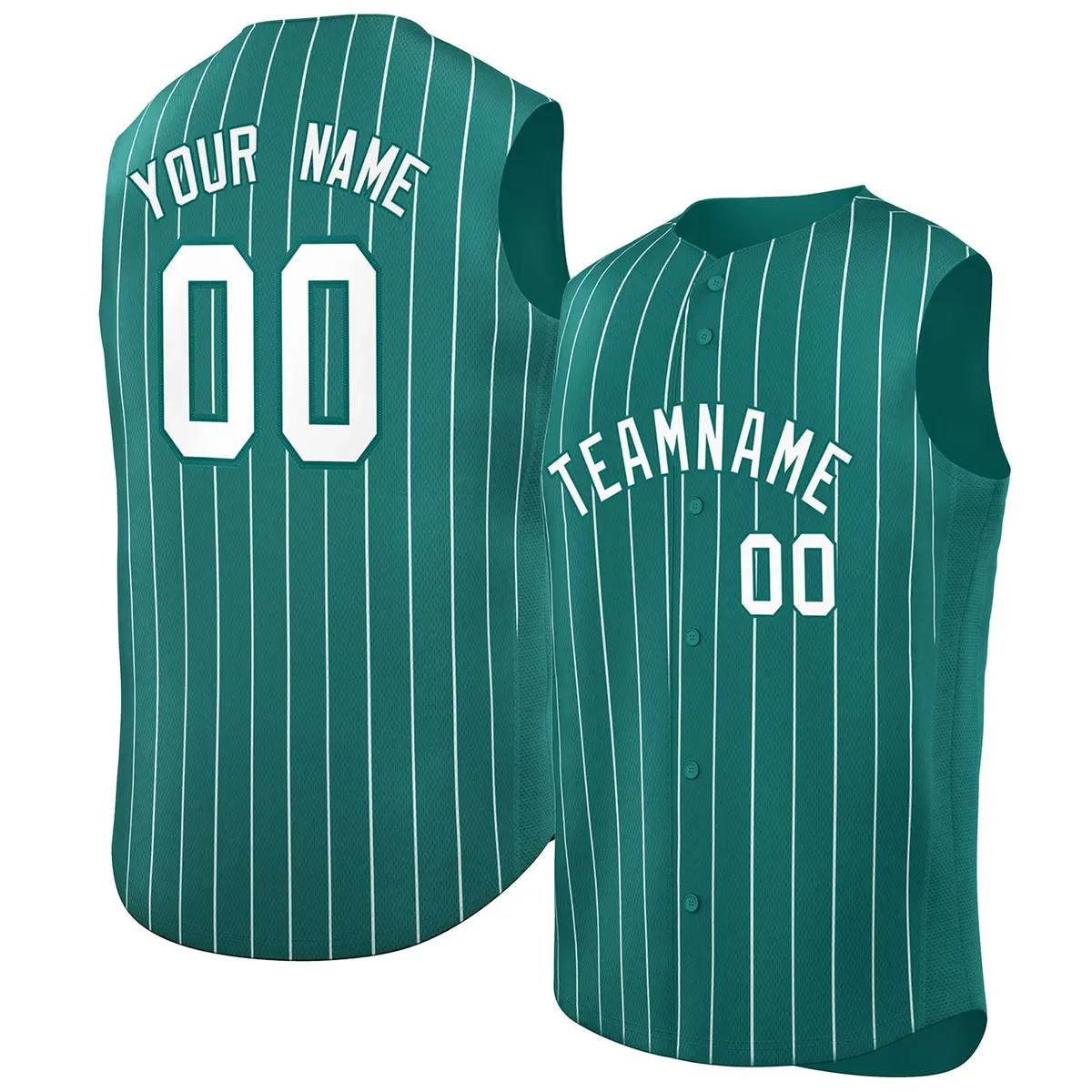Aqua White-Aqua Striped Sleeveless Fashion Baseball Jersey