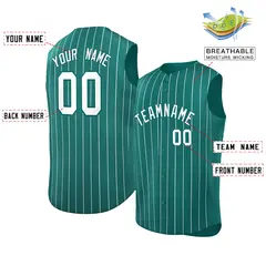 Aqua White-Aqua Striped Sleeveless Fashion Baseball Jersey 2