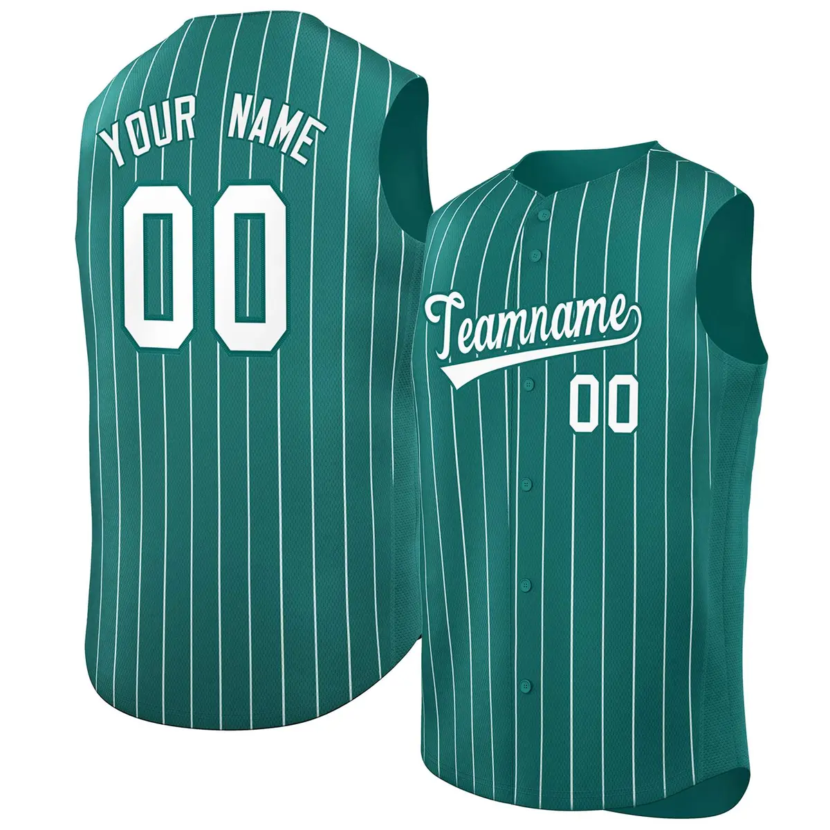 Aqua White-Aqua Striped Sleeveless Fashion Baseball Jersey