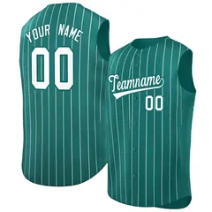 Aqua White-Aqua Striped Sleeveless Fashion Baseball Jersey 1