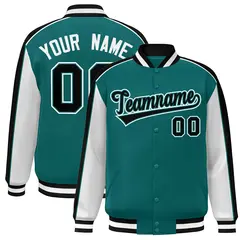 Aqua White-Black Color Block Varsity Bomber Baseball Jacket