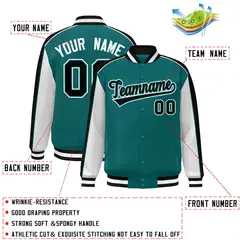 Aqua White-Black Color Block Varsity Bomber Baseball Jacket 2