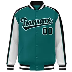 Aqua White-Black Color Block Varsity Bomber Baseball Jacket 3