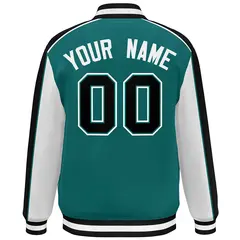 Aqua White-Black Color Block Varsity Bomber Baseball Jacket 4