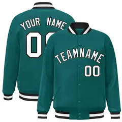 Aqua White-Black Full-Snap Varsity Letterman Jacket
