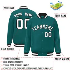 Aqua White-Black Full-Snap Varsity Letterman Jacket 2