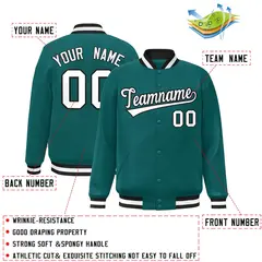 Aqua White-Black Full-Snap Varsity Letterman Jacket 2