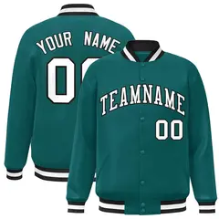 Aqua White-Black Full-Snap Varsity Letterman Jacket