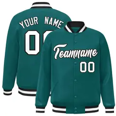 Aqua White-Black Full-Snap Varsity Letterman Jacket 1