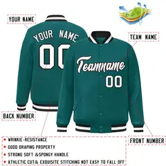 Aqua White-Black Full-Snap Varsity Letterman Jacket 2