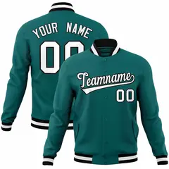 Aqua White-Black Full-Snap Varsity Letterman Jacket 1