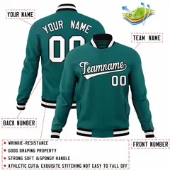 Aqua White-Black Full-Snap Varsity Letterman Jacket 4
