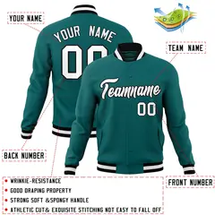 Aqua White-Black Full-Snap Varsity Letterman Jacket 4