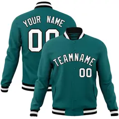 Aqua White-Black Full-Snap Varsity Letterman Jacket 1